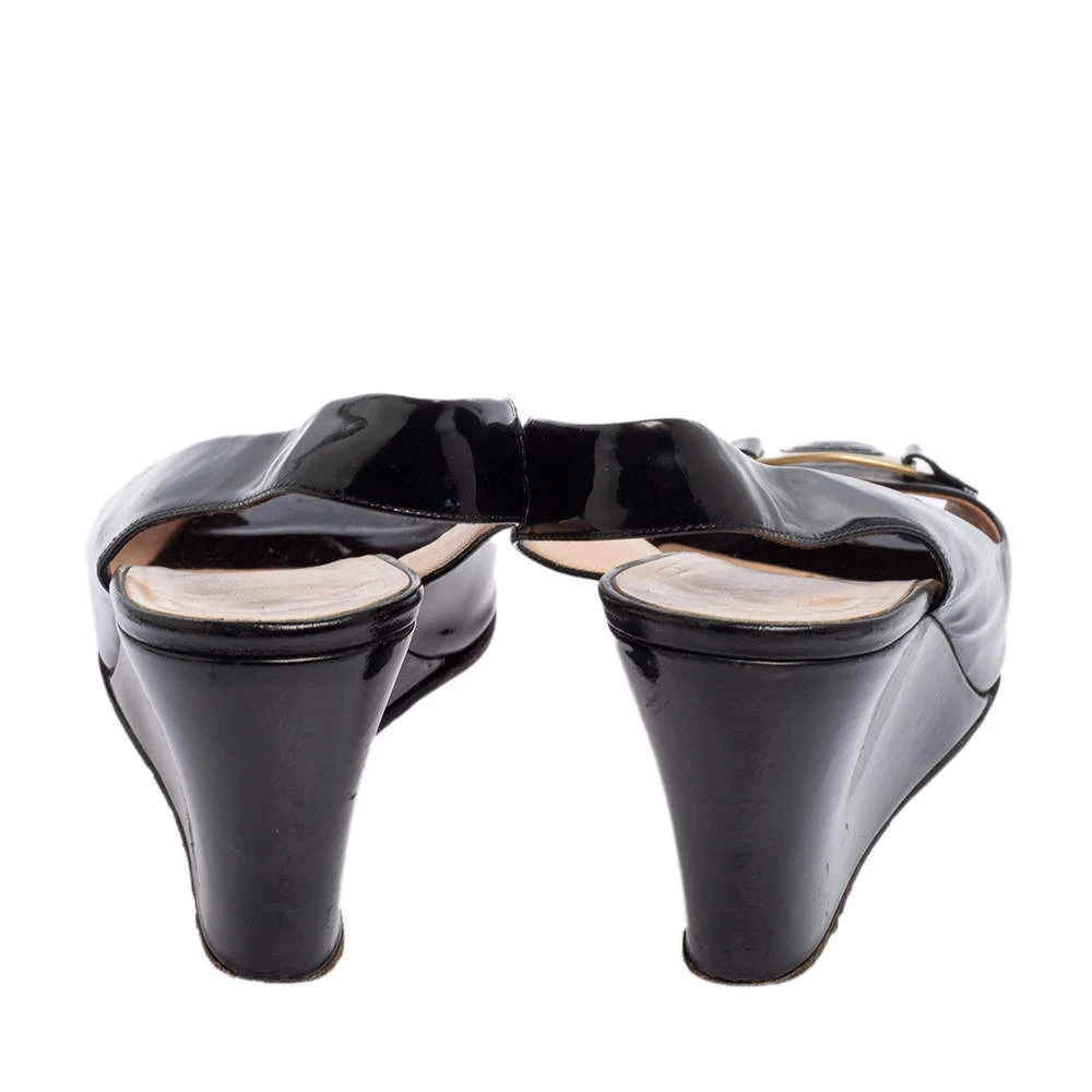 Versace Black Patent Leather Wedge Sandals Size 39 For Women 5 Versace Black Patent Leather Wedge Sandals Size 39 For Women - Image 5