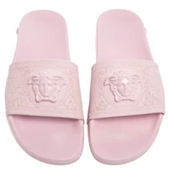Versace Pink Rubber Medusa Flat Slides Size 39 For Women -Versace Official Website luxury women versace used shoes p465651 006