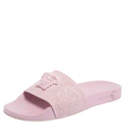Versace Pink Rubber Medusa Flat Slides Size 39 For Women
