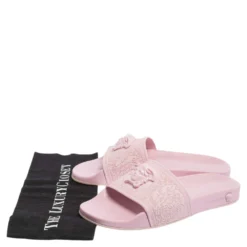 Versace Pink Rubber Medusa Flat Slides Size 39 For Women -Versace Official Website luxury women versace used shoes p465651 010