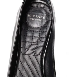 Versace Black Patent Leather Medusa Embellished Block Heel Pumps Size 36 For Women -Versace Official Website luxury women versace used shoes p466704 003