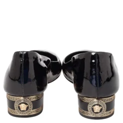 Versace Black Patent Leather Medusa Embellished Block Heel Pumps Size 36 For Women -Versace Official Website luxury women versace used shoes p466704 005