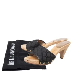 Versace Black Fabric And Leather Clog Slide Sandals Size 39 For Women -Versace Official Website luxury women versace used shoes p466786 002