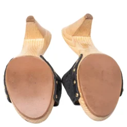 Versace Black Fabric And Leather Clog Slide Sandals Size 39 For Women -Versace Official Website luxury women versace used shoes p466786 004