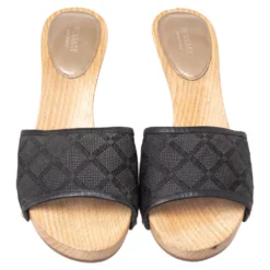 Versace Black Fabric And Leather Clog Slide Sandals Size 39 For Women -Versace Official Website luxury women versace used shoes p466786 006