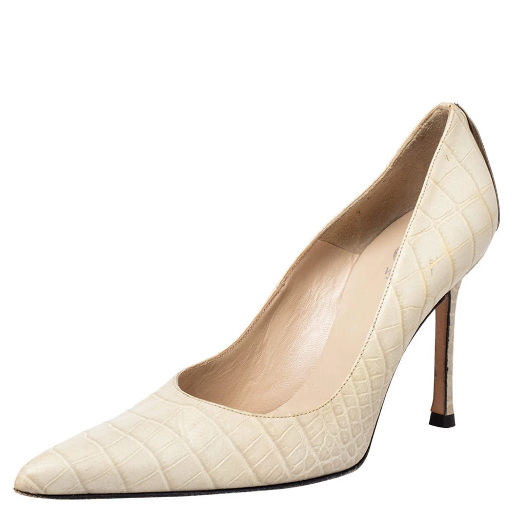 Versace Beige Croc Embossed Leather Pointed Toe Pumps Size 36 For Women 1 Versace Beige Croc Embossed Leather Pointed Toe Pumps Size 36 For Women