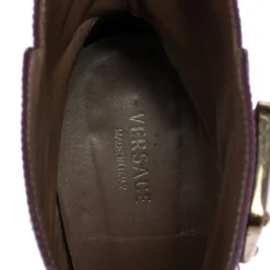 Versace Purple Patent Leather Medusa Ankle Boots Size 38.5 For Women 14 Versace Purple Patent Leather Medusa Ankle Boots Size 38.5 For Women -Versace Official Website luxury women versace used shoes p471704 008