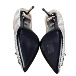 Versace White/Gold Leather Studded Medusa Pumps Size 39 For Women -Versace Official Website luxury women versace used shoes p472089 009