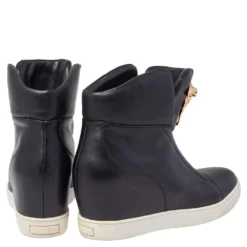 Versace Black Leather Palazzo Medusa Wedge High Top Sneakers Size 39 For Women -Versace Official Website luxury women versace used shoes p472942 005