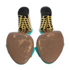 Versace Turquoise Leather Open Toe Mule Sandals Size 38 For Women -Versace Official Website luxury women versace used shoes p475560 002