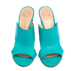 Versace Turquoise Leather Open Toe Mule Sandals Size 38 For Women -Versace Official Website luxury women versace used shoes p475560 004