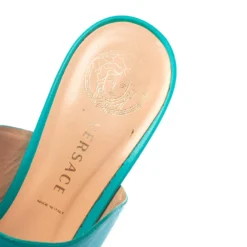 Versace Turquoise Leather Open Toe Mule Sandals Size 38 For Women -Versace Official Website luxury women versace used shoes p475560 005
