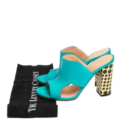 Versace Turquoise Leather Open Toe Mule Sandals Size 38 For Women -Versace Official Website luxury women versace used shoes p475560 009
