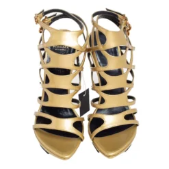 Versace Metallic Gold Patent Leather Gladiator Sandals Size 38 For Women -Versace Official Website luxury women versace used shoes p475742 006