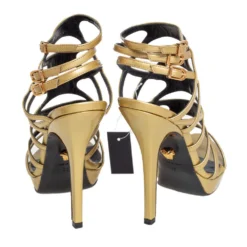 Versace Metallic Gold Patent Leather Gladiator Sandals Size 38 For Women -Versace Official Website luxury women versace used shoes p475742 007