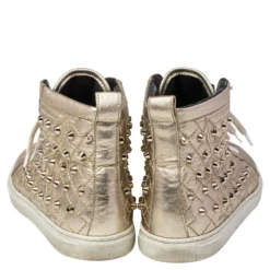 Versace Gold Leather Studded High Top Sneakers Size 39 For Women -Versace Official Website luxury women versace used shoes p476360 004
