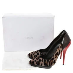 Versace Brown Leopard Print Calf Hair And Patent Leather Pointed Toe Pumps Size 41 For Women -Versace Official Website luxury women versace used shoes p481601 003