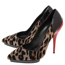 Versace Brown Leopard Print Calf Hair And Patent Leather Pointed Toe Pumps Size 41 For Women -Versace Official Website luxury women versace used shoes p481601 004