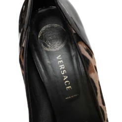 Versace Brown Leopard Print Calf Hair And Patent Leather Pointed Toe Pumps Size 41 For Women -Versace Official Website luxury women versace used shoes p481601 007