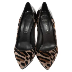 Versace Brown Leopard Print Calf Hair And Patent Leather Pointed Toe Pumps Size 41 For Women -Versace Official Website luxury women versace used shoes p481601 008
