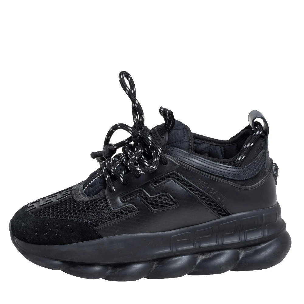 Versace Black Leather And Mesh Chain Reaction Sneakers Size 38 For Women 2 Versace Black Leather And Mesh Chain Reaction Sneakers Size 38 For Women - Image 2