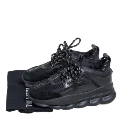 Versace Black Leather And Mesh Chain Reaction Sneakers Size 38 For Women 15 Versace Black Leather And Mesh Chain Reaction Sneakers Size 38 For Women -Versace Official Website luxury women versace used shoes p483086 004