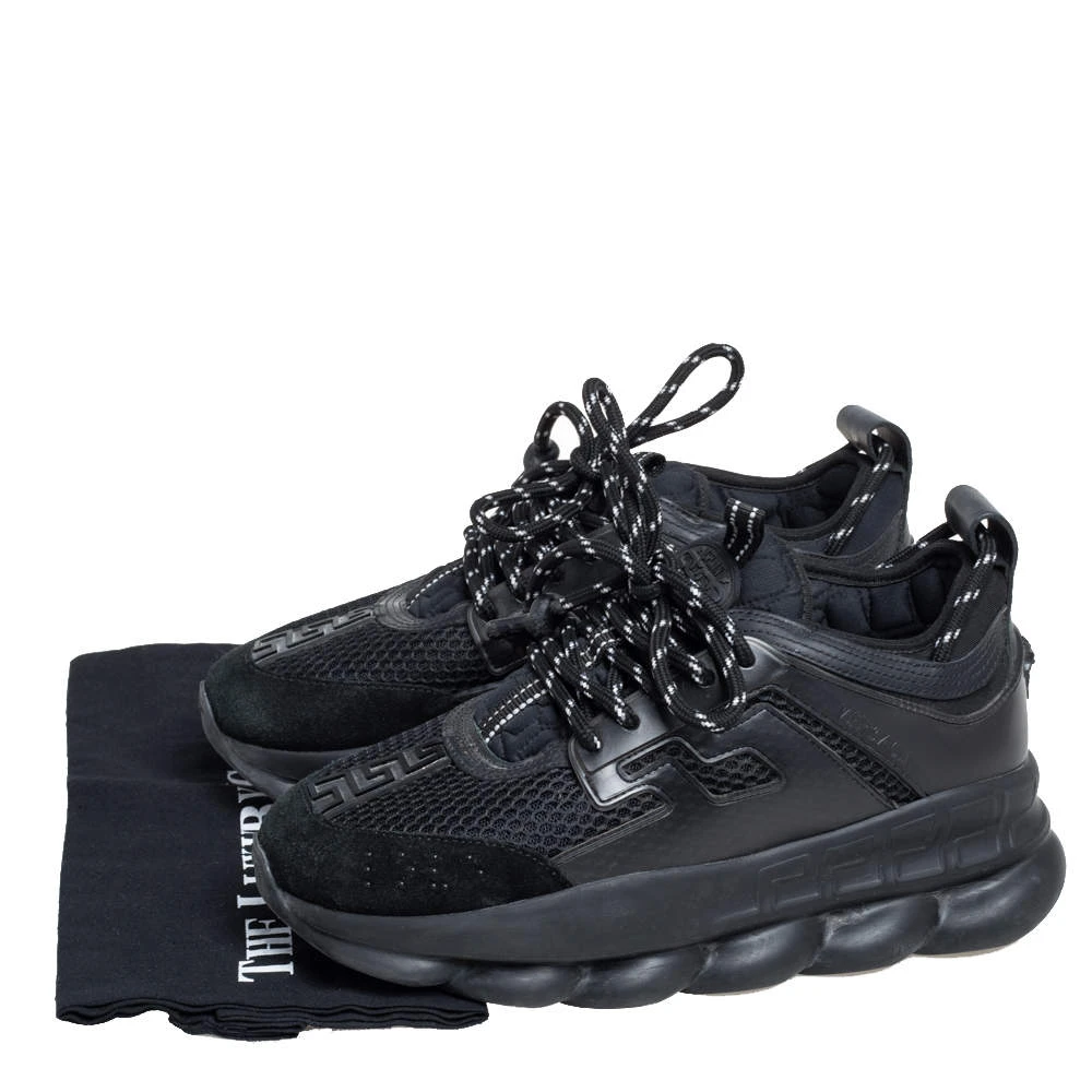 Versace Black Leather And Mesh Chain Reaction Sneakers Size 38 For Women 8 Versace Black Leather And Mesh Chain Reaction Sneakers Size 38 For Women - Image 8