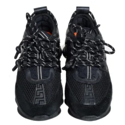 Versace Black Leather And Mesh Chain Reaction Sneakers Size 38 For Women 10 Versace Black Leather And Mesh Chain Reaction Sneakers Size 38 For Women -Versace Official Website luxury women versace used shoes p483086 005