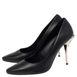 Versace Black Leather Medusa Heel Pumps Size 40 For Women -Versace Official Website luxury women versace used shoes p485601 001
