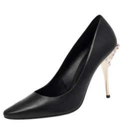 Versace Black Leather Medusa Heel Pumps Size 40 For Women
