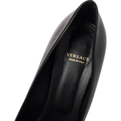 Versace Black Leather Medusa Heel Pumps Size 40 For Women -Versace Official Website luxury women versace used shoes p485601 005