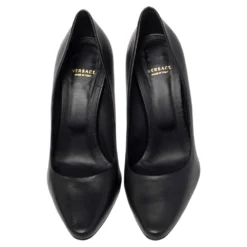 Versace Black Leather Medusa Heel Pumps Size 40 For Women -Versace Official Website luxury women versace used shoes p485601 006