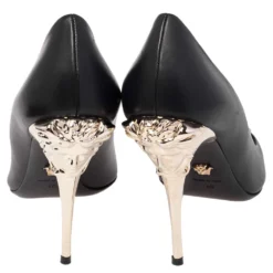Versace Black Leather Medusa Heel Pumps Size 40 For Women -Versace Official Website luxury women versace used shoes p485601 007