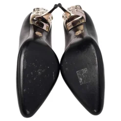 Versace Black Leather Medusa Heel Pumps Size 40 For Women -Versace Official Website luxury women versace used shoes p485601 008