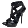 Versace Black Leather T Strappy Platform Sandals Size 37.5 For Women
