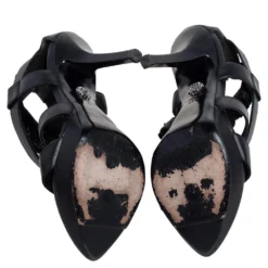 Versace Black Leather T Strappy Platform Sandals Size 37.5 For Women -Versace Official Website luxury women versace used shoes p487600 009