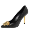 Versace Black Leather Medusa Pointed Toe Pumps Size 37.5 For Women