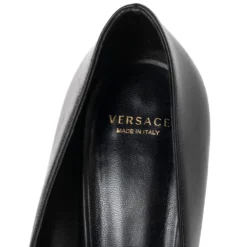 Versace Black Leather Medusa Pointed Toe Pumps Size 37.5 For Women -Versace Official Website luxury women versace used shoes p490190 003