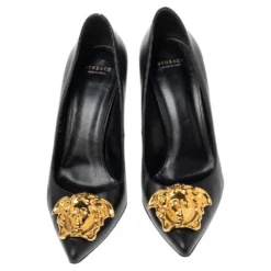 Versace Black Leather Medusa Pointed Toe Pumps Size 37.5 For Women -Versace Official Website luxury women versace used shoes p490190 004