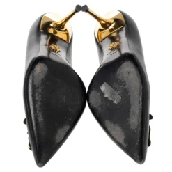 Versace Black Leather Medusa Pointed Toe Pumps Size 37.5 For Women -Versace Official Website luxury women versace used shoes p490190 005