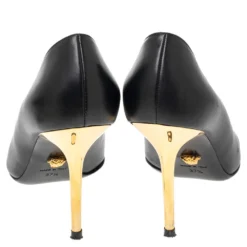 Versace Black Leather Medusa Pointed Toe Pumps Size 37.5 For Women -Versace Official Website luxury women versace used shoes p490190 006