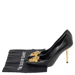 Versace Black Leather Medusa Pointed Toe Pumps Size 37.5 For Women -Versace Official Website luxury women versace used shoes p490190 008