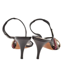 Versace Brown Leather And Fabric Slingback Sandals Size 39 For Women -Versace Official Website luxury women versace used shoes p492262 003