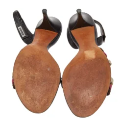 Versace Brown Leather And Fabric Slingback Sandals Size 39 For Women -Versace Official Website luxury women versace used shoes p492262 008