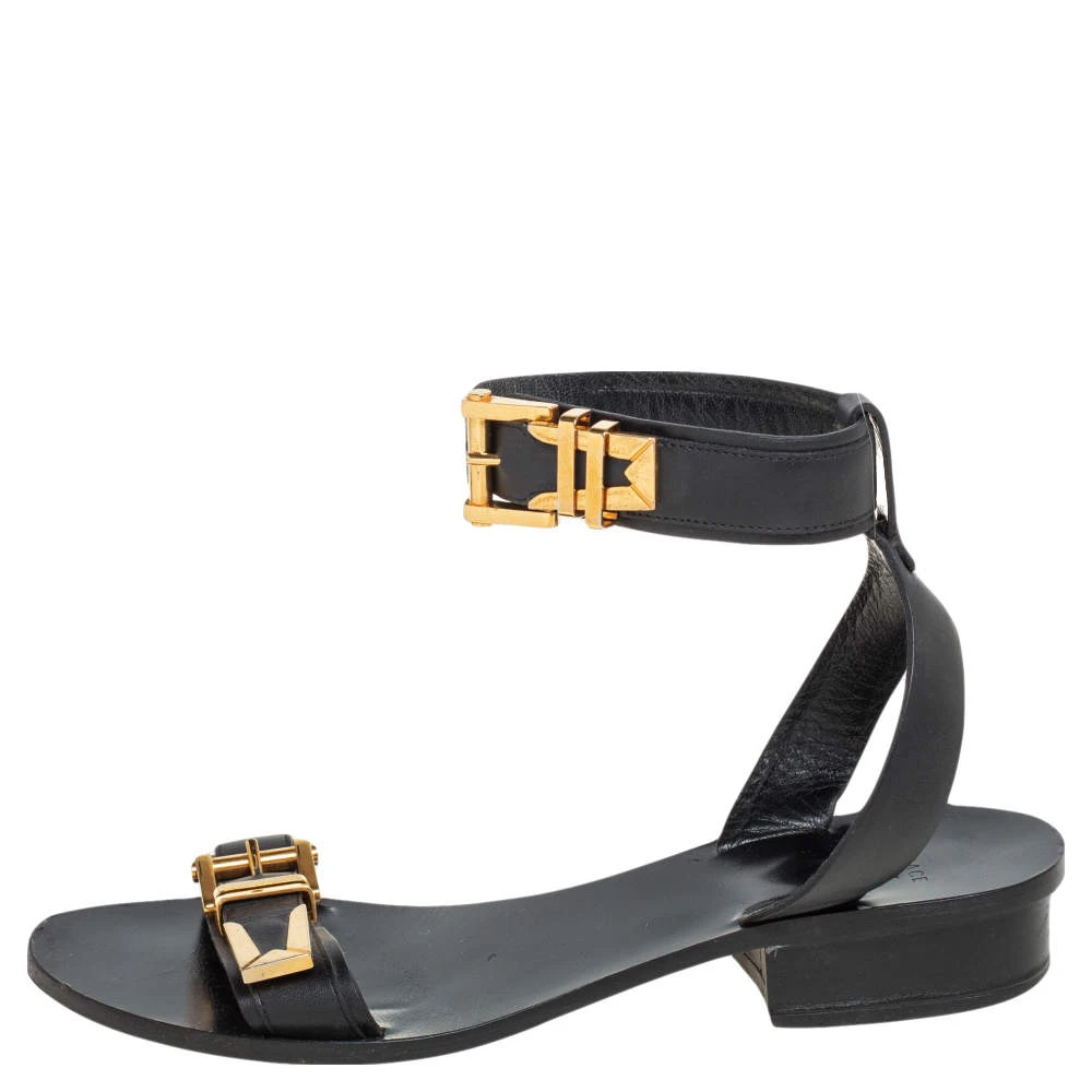 Versace Black Leather Buckle Ankle Strap Sandals Size 38 For Women 2 Versace Black Leather Buckle Ankle Strap Sandals Size 38 For Women - Image 2