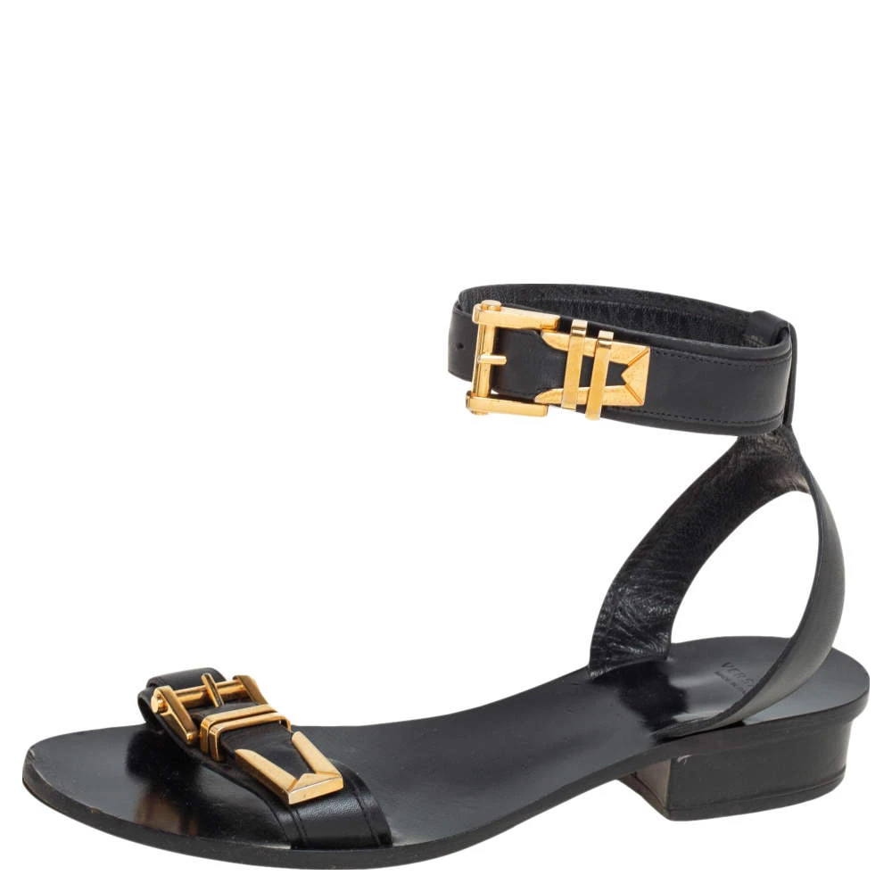Versace Black Leather Buckle Ankle Strap Sandals Size 38 For Women 1 Versace Black Leather Buckle Ankle Strap Sandals Size 38 For Women