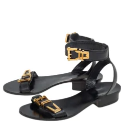 Versace Black Leather Buckle Ankle Strap Sandals Size 38 For Women 11 Versace Black Leather Buckle Ankle Strap Sandals Size 38 For Women -Versace Official Website luxury women versace used shoes p493608 005