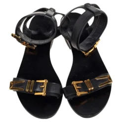Versace Black Leather Buckle Ankle Strap Sandals Size 38 For Women 10 Versace Black Leather Buckle Ankle Strap Sandals Size 38 For Women -Versace Official Website luxury women versace used shoes p493608 009
