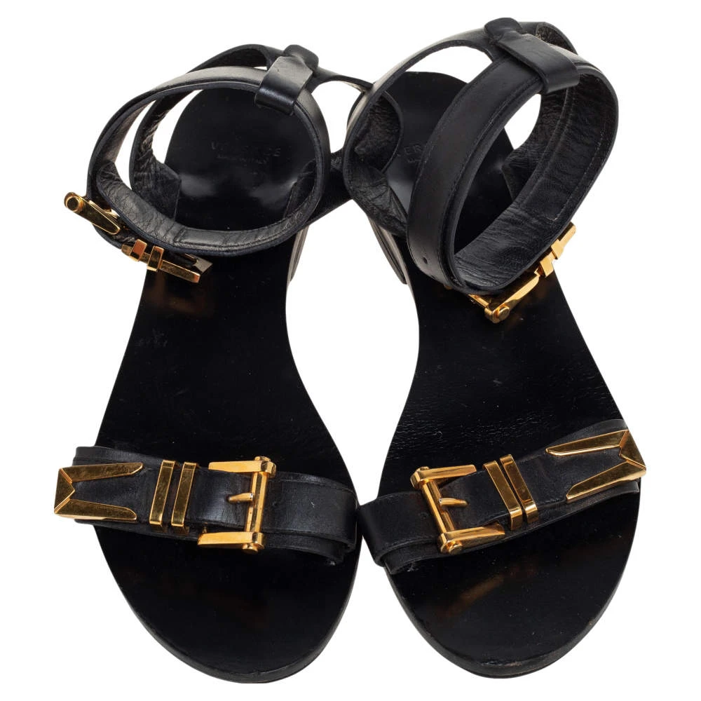 Versace Black Leather Buckle Ankle Strap Sandals Size 38 For Women 3 Versace Black Leather Buckle Ankle Strap Sandals Size 38 For Women - Image 3