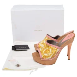 Versace Multicolor Barocco Printed Leather Clog Platform Sandals Size 40 For Women -Versace Official Website luxury women versace used shoes p498466 001